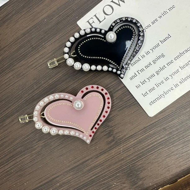 【杳饰】1616 爱心珍珠边夹青蛙扣服帖刘海夹