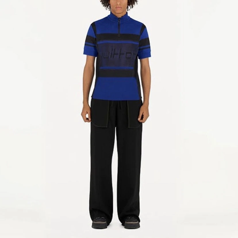 99新 LouisVuitton/路易威登 4587/蓝色Logo提花圆领短袖T恤/L码