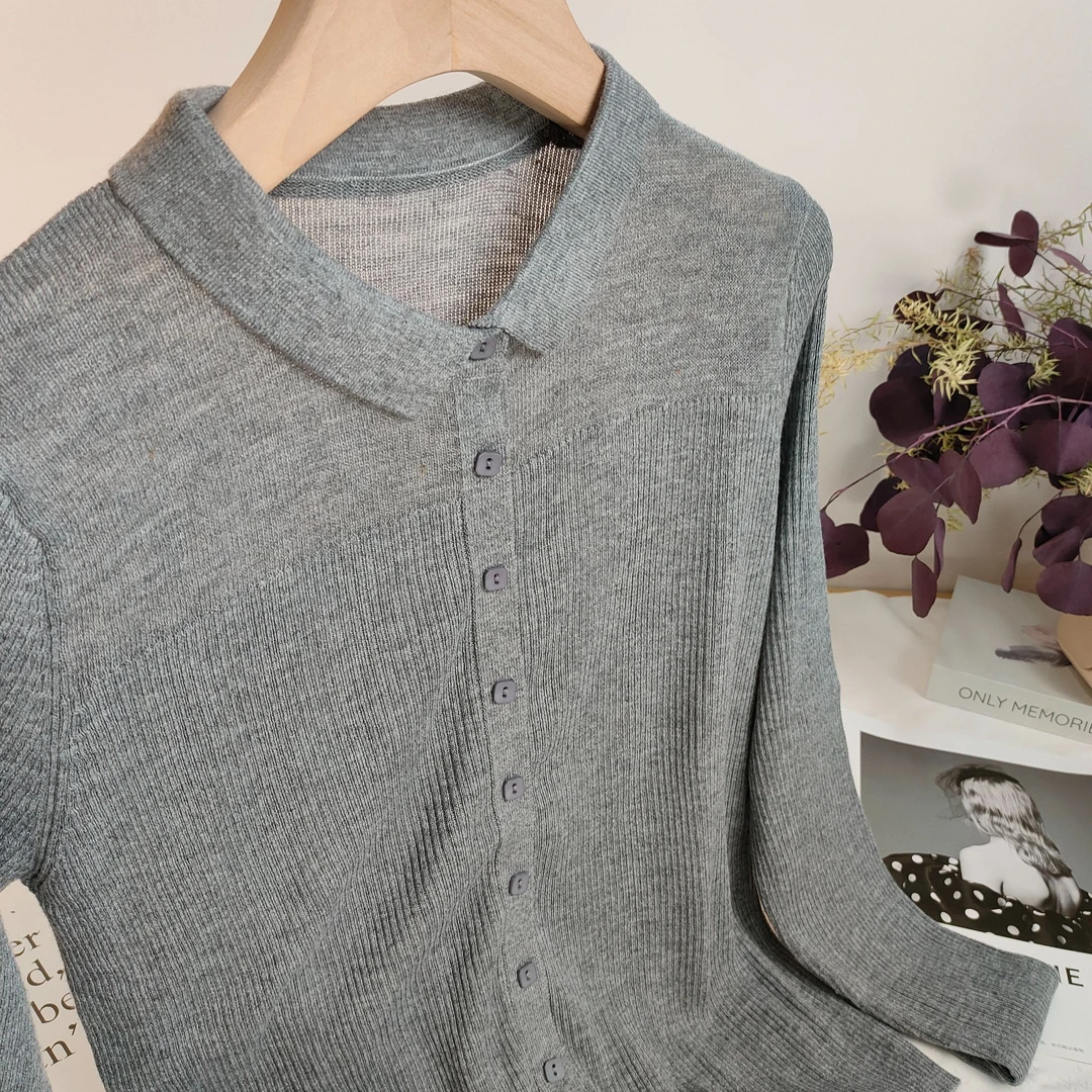 【倩倩专属】2025春秋季新款时尚百搭翻领排扣休闲套头针织衫S743#
