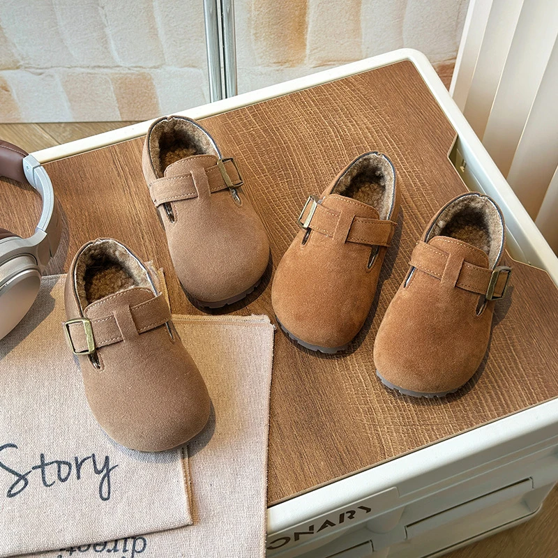 2024冬季新款儿童棉鞋勃肯鞋男童鞋女童加棉加绒保暖小皮鞋豆豆鞋