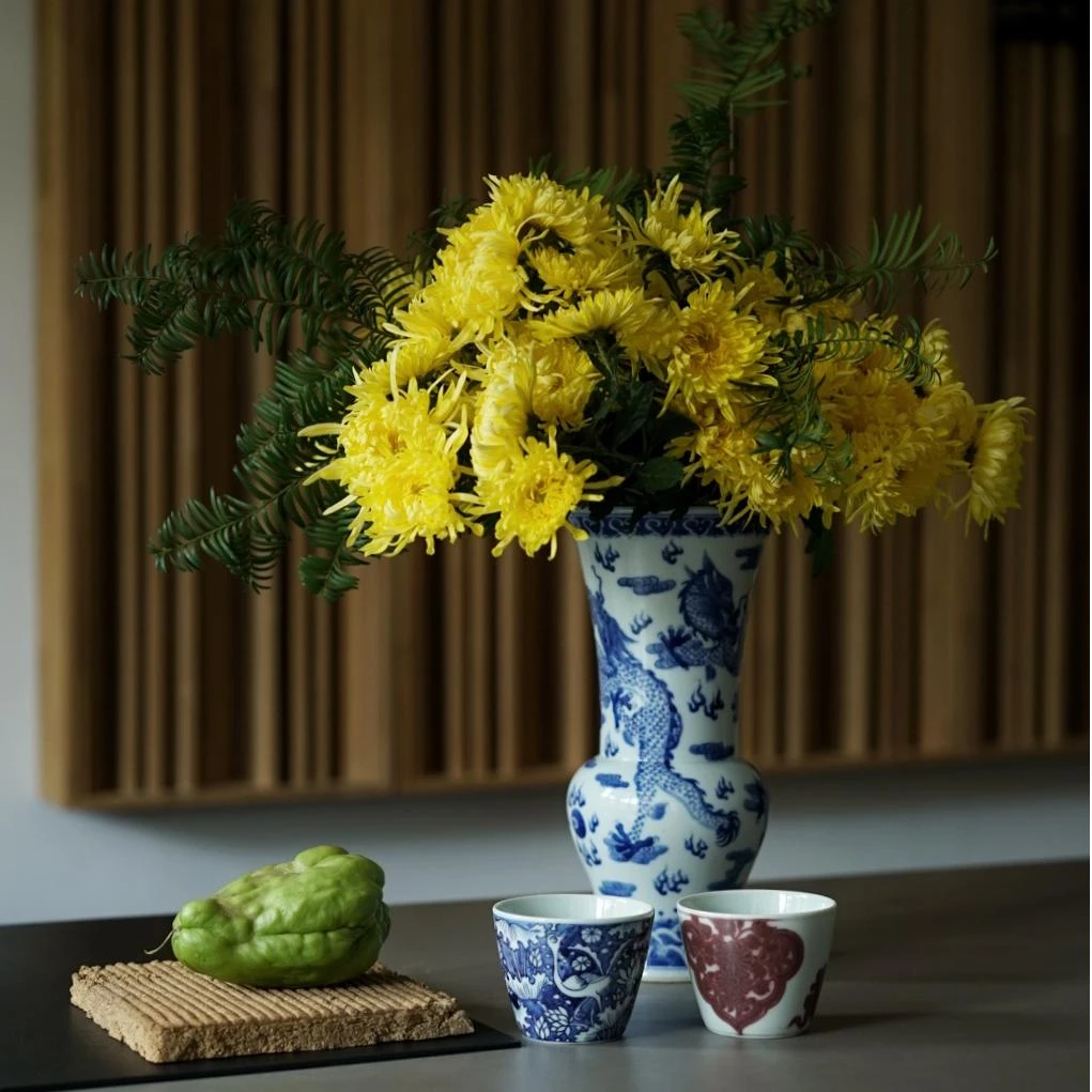 拾山器/花觚花瓶 景德镇手绘龙纹花瓶复古花瓶宫廷风青花花瓶花插