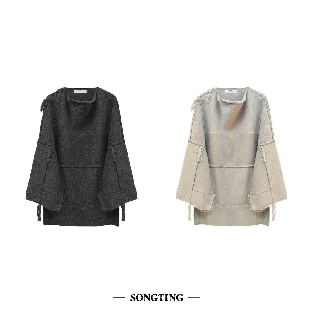 SONG TING｜立体剪裁多穿廓形圆领长袖羊毛毛衣外套