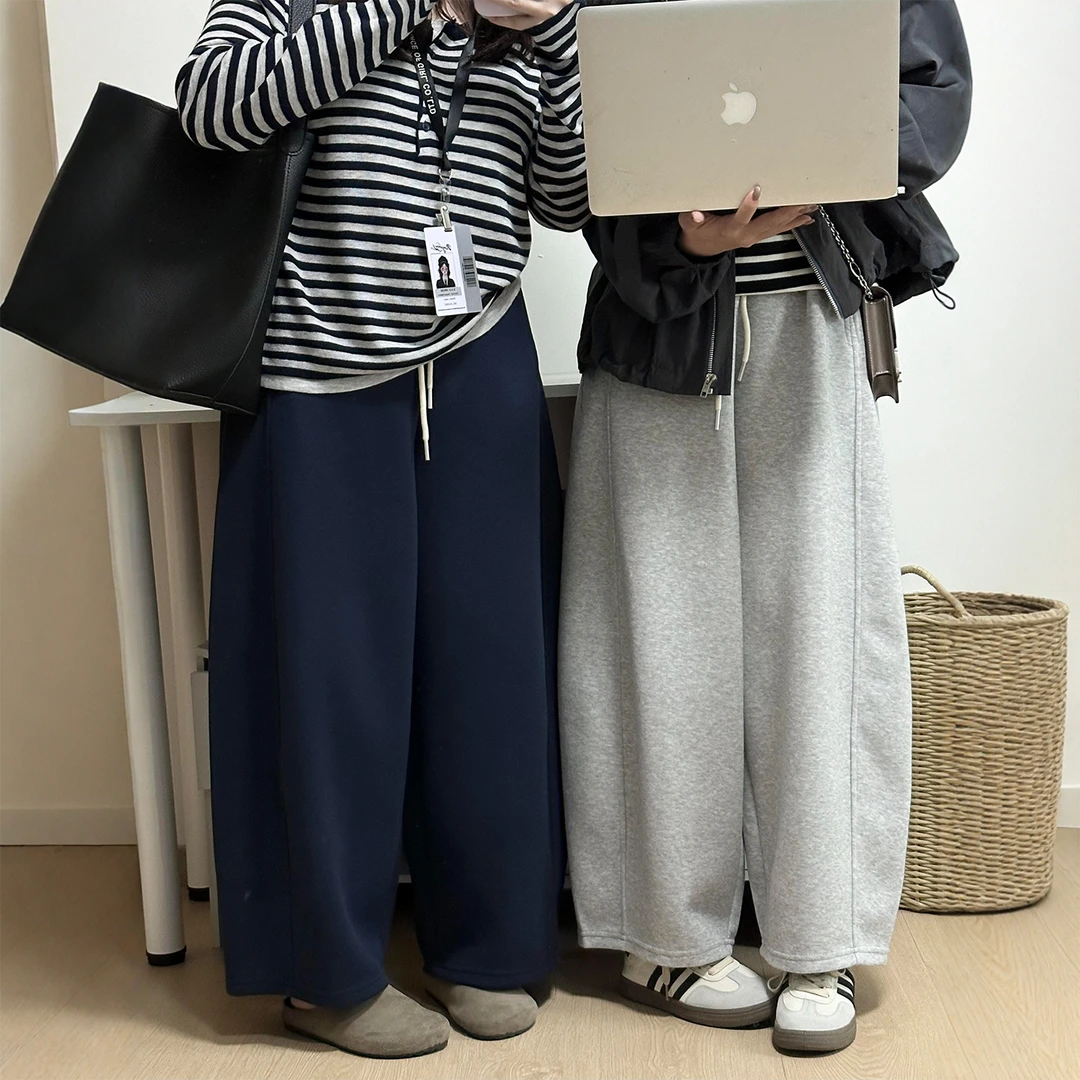 大码慵懒风简约直筒阔腿裤女秋季梨形身材高腰宽松显瘦九分休闲裤