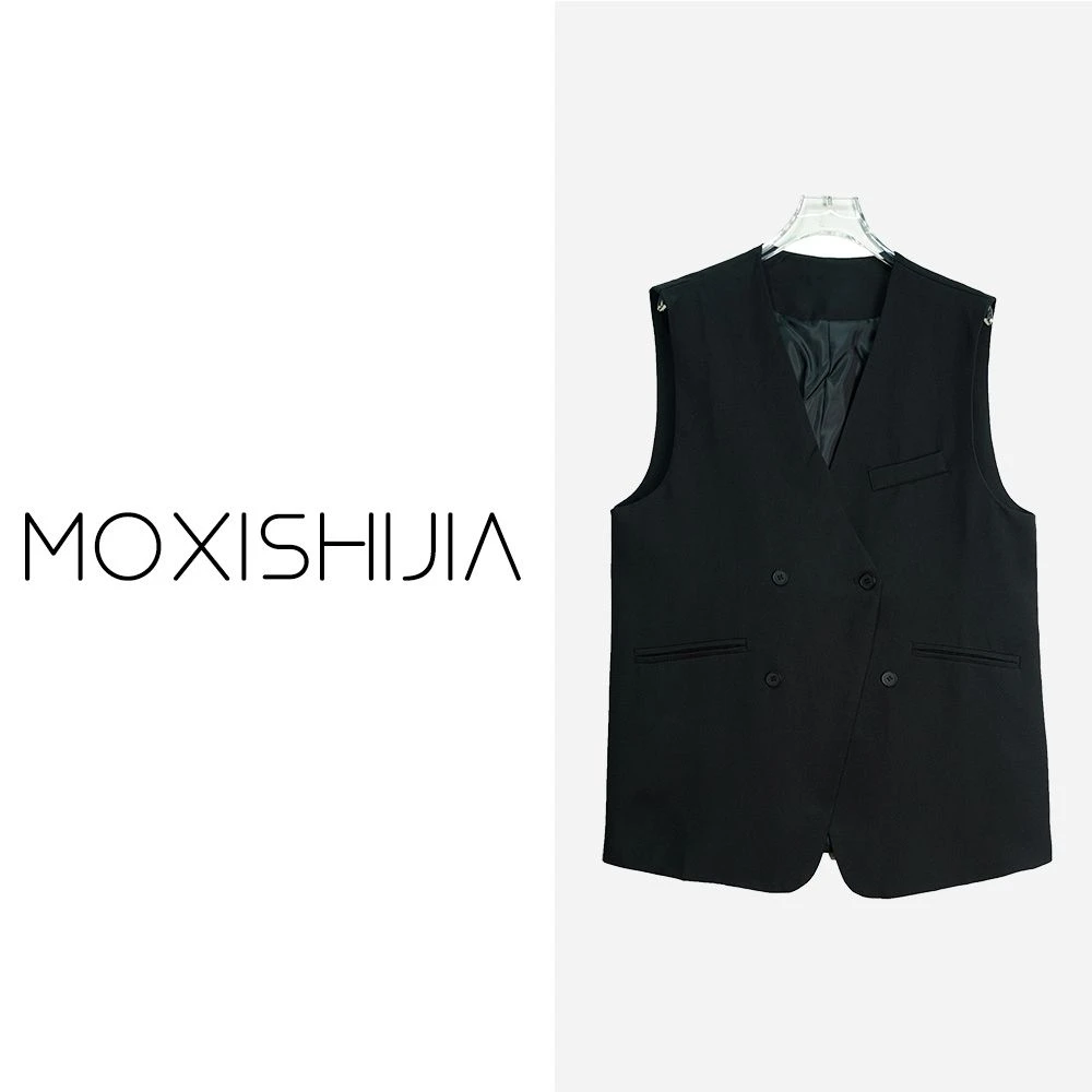 X24157【上新】个性纯色马甲美式排扣设计黑色简约风气质感3Q