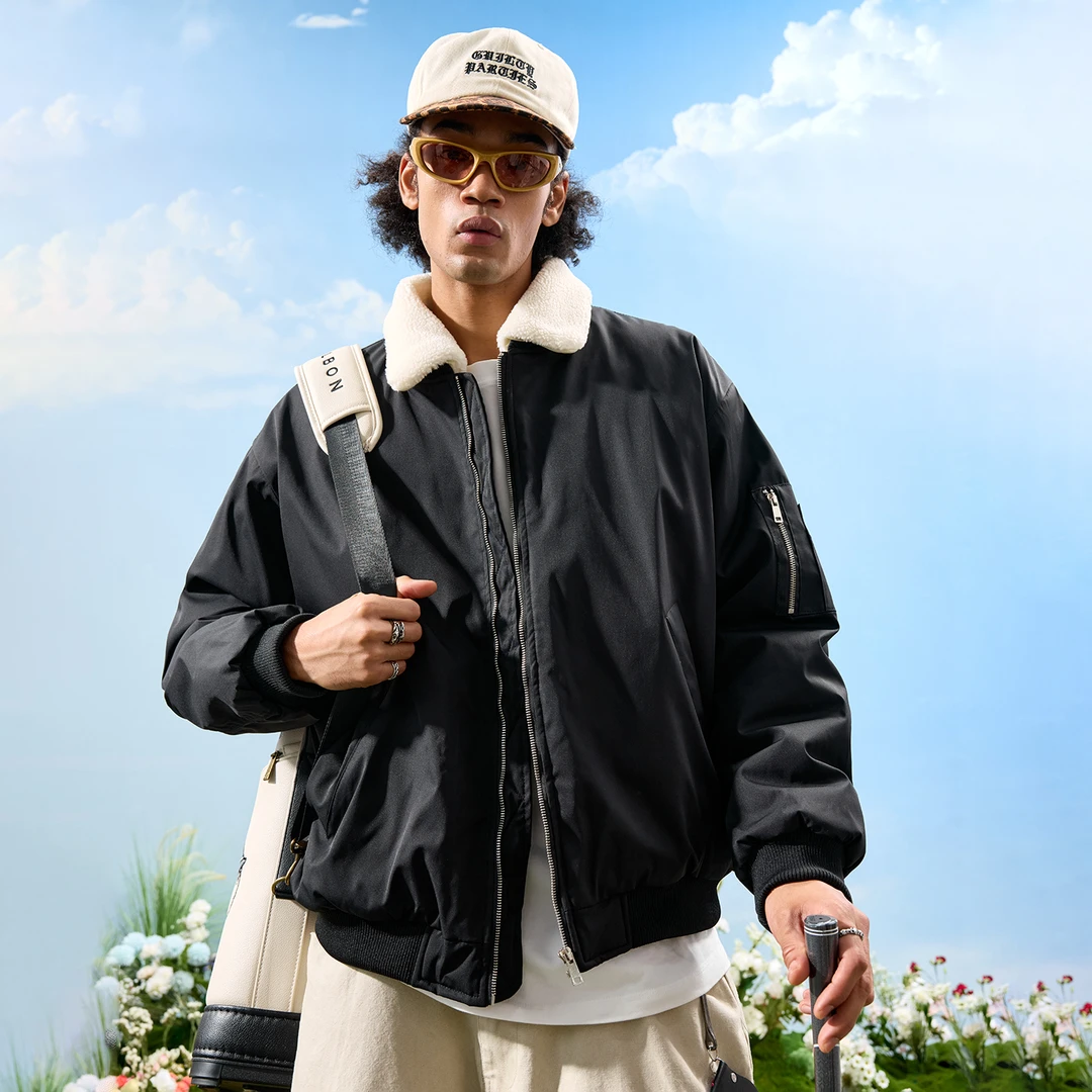 棉服男女款冬季羊羔绒翻领棉衣夹克外套宽松加厚美式工装棒球服