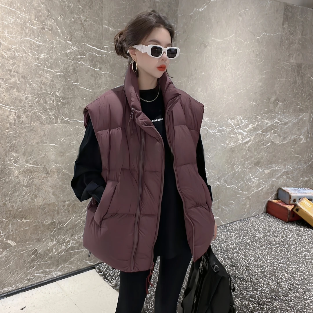 女士秋冬棉服马甲女双拉链外搭宽松背心马夹时髦休闲显瘦百搭外套