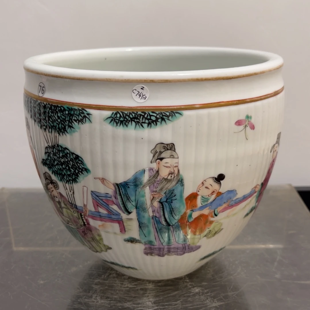 摆件百*粉彩竹林七贤卷缸