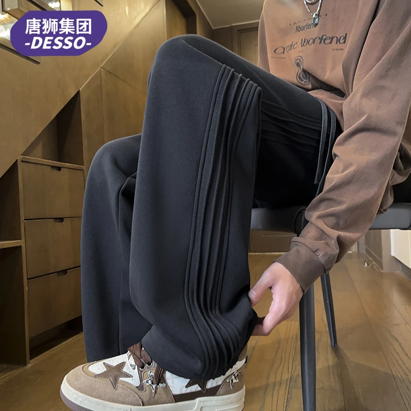 唐狮集团DESSO运动休闲裤秋冬季直筒阔腿裤加绒加厚卫裤男士新款