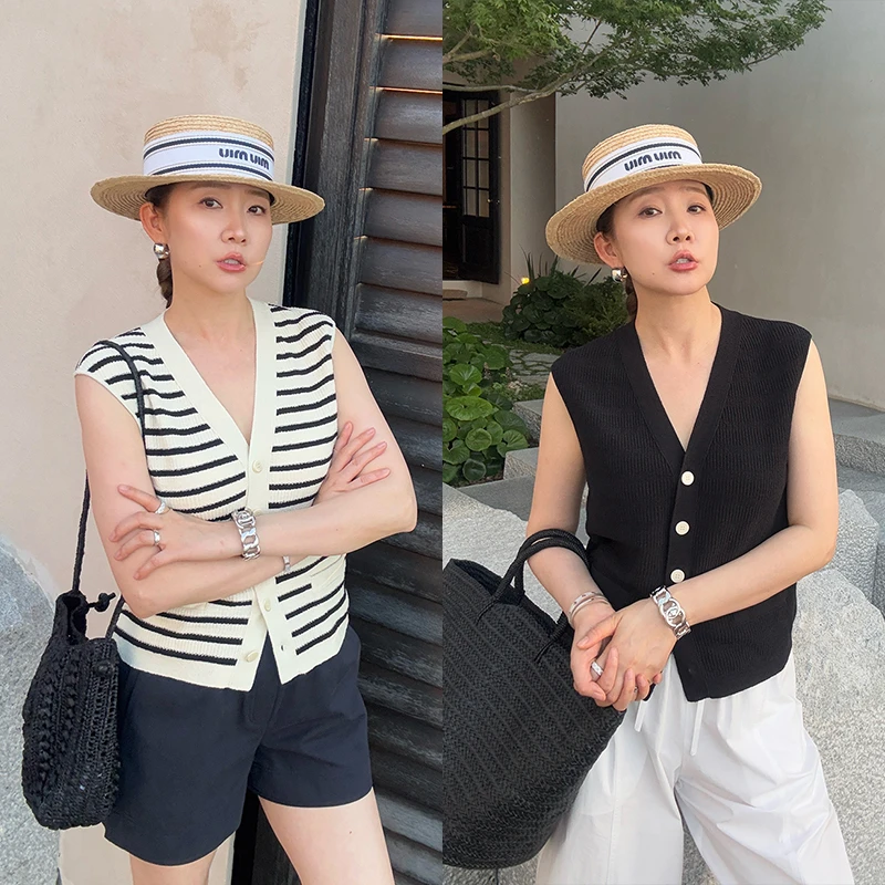 widelia韩版气质10825慵懒风百搭宽松显瘦休闲夏季小众条纹马甲