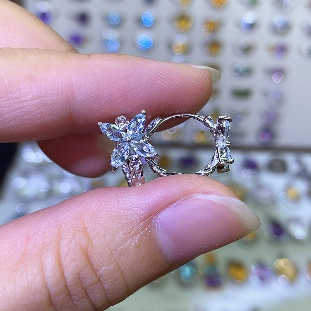 海蓝宝石耳饰银S925镶嵌需要证书备注