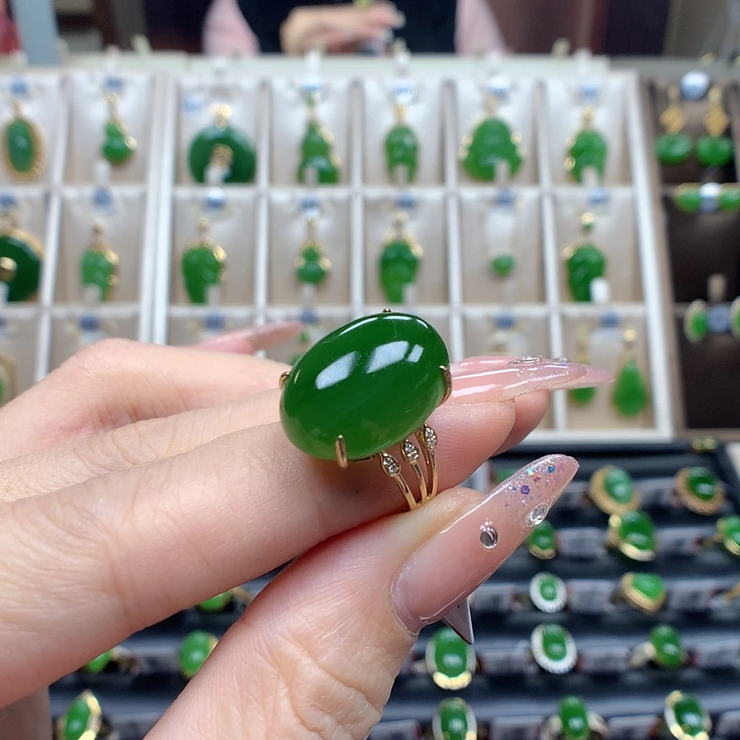 和田玉戒指18K金镶嵌1318