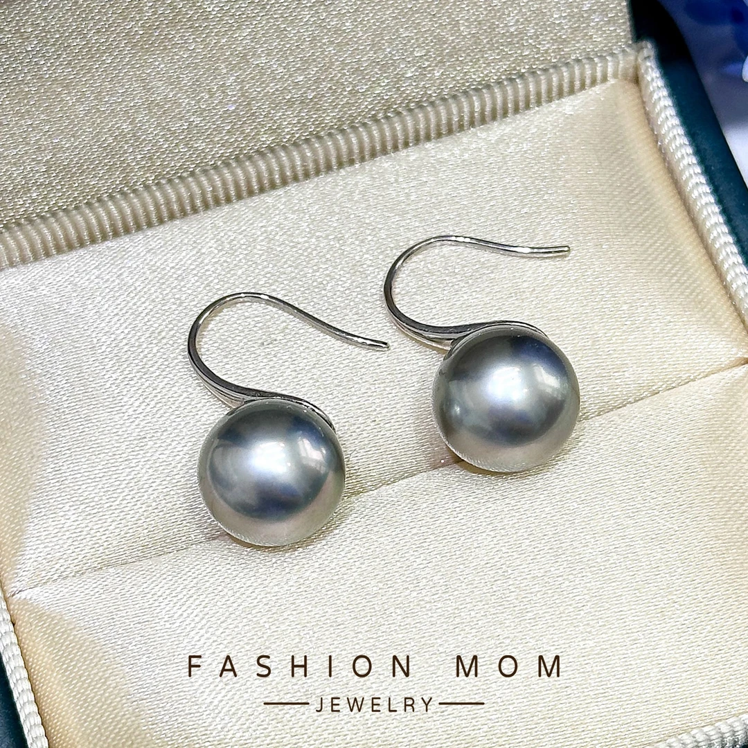 铂金灰高跟鞋耳钩10-11mm 3A级珠光