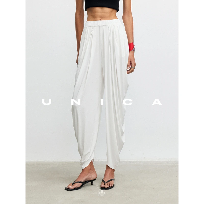 UNICA/吸睛造型感_优可丝柔肤感清凉垂坠弧形垂褶松紧腰灯笼裤