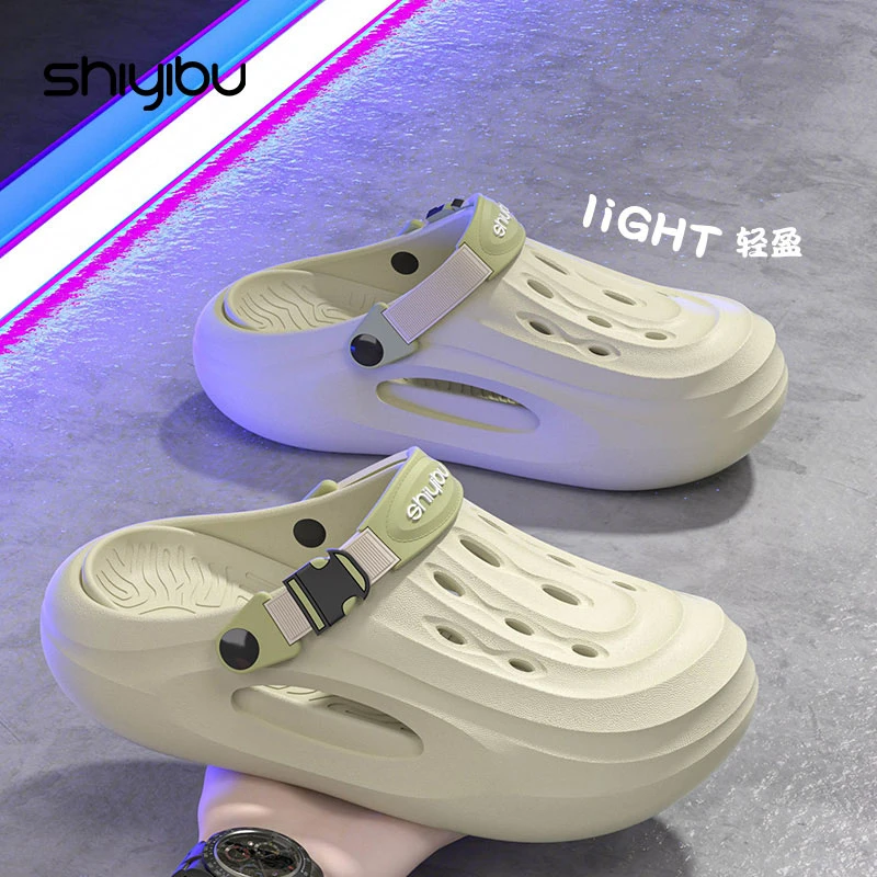 十一步厚底洞洞鞋男士夏季外穿2026新款潮流耐磨防滑防臭凉拖鞋