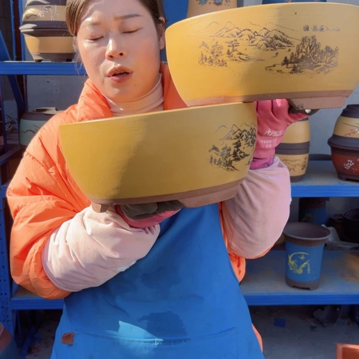 黄色江山如画中一对花盆花盆
