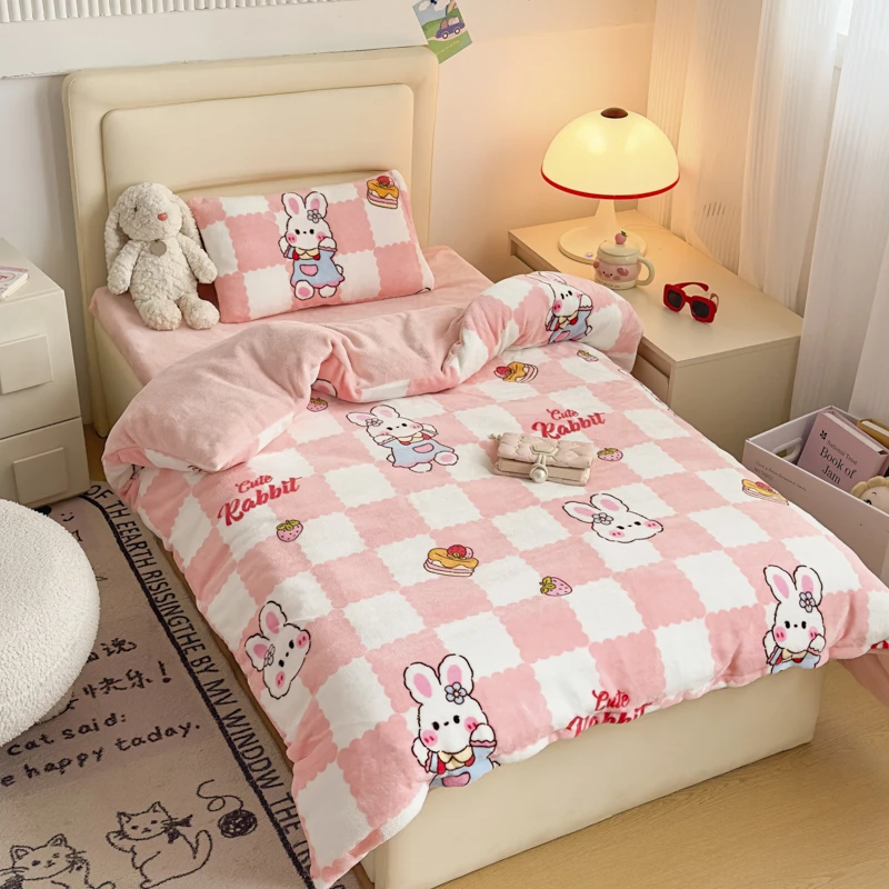 幼儿园被子三件套牛奶绒宝宝床品入园午睡儿童加厚秋冬绒被套单件