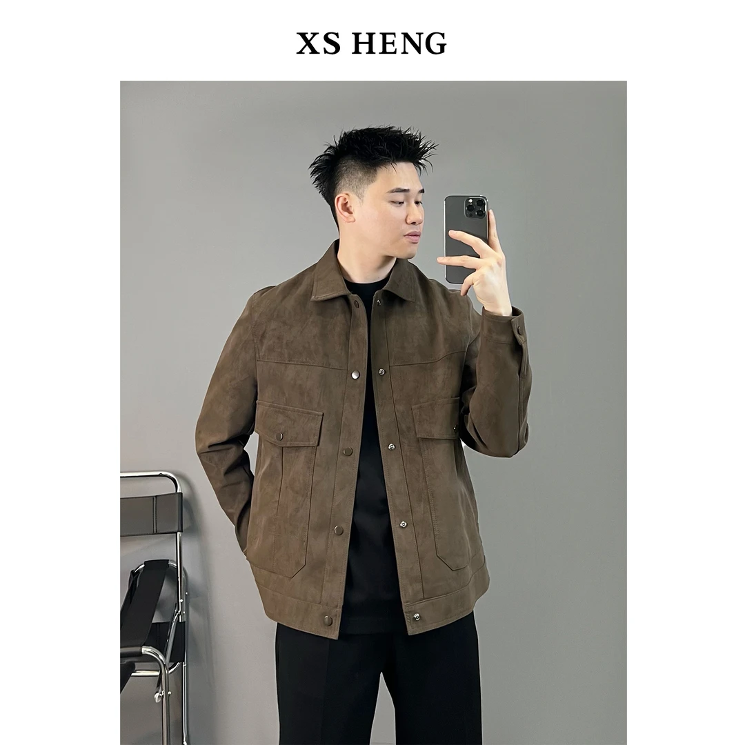 秋季系列/轻熟男潮流时尚情侣短款戴盖修身反绒皮衣夹克外套#9992