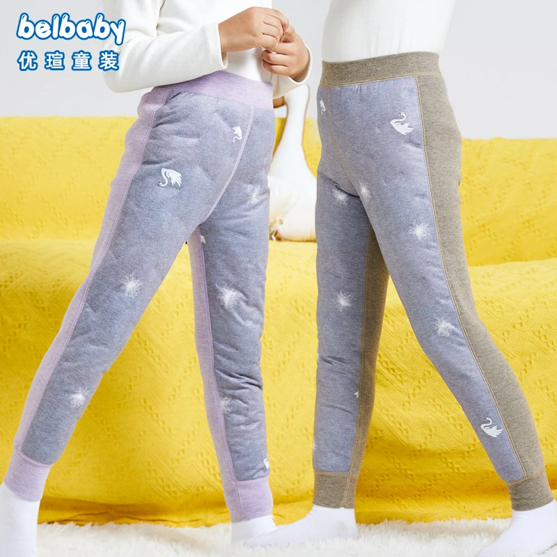 儿童加绒加厚羽绒裤男女童一体绒内穿保暖裤加绒裤子男童外穿秋冬