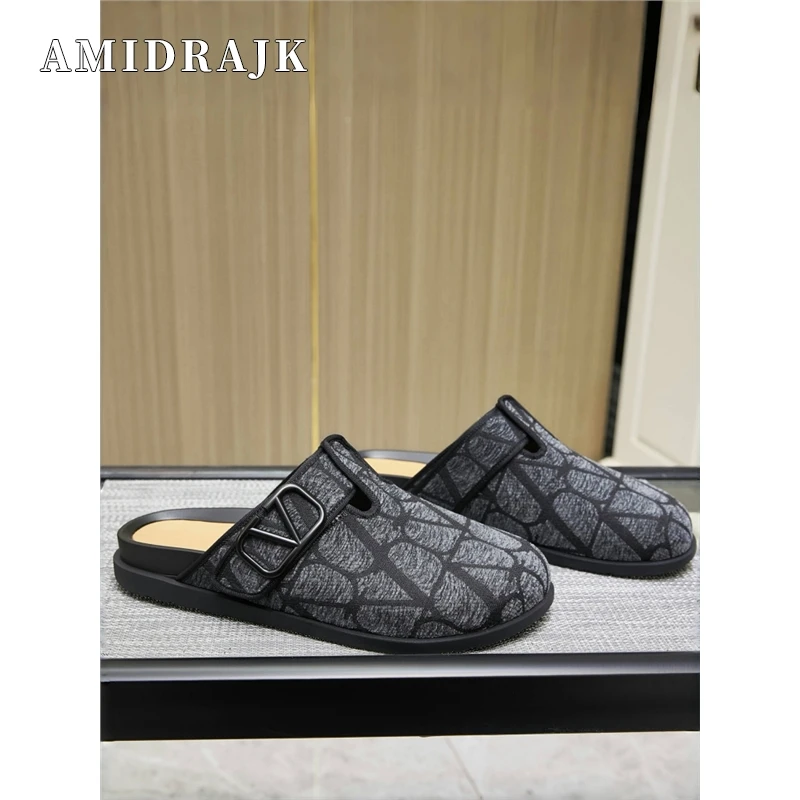 AMI DRAJK2025高端奢侈品牌欧洲站包头拖鞋男夏季沙滩鞋外穿真皮