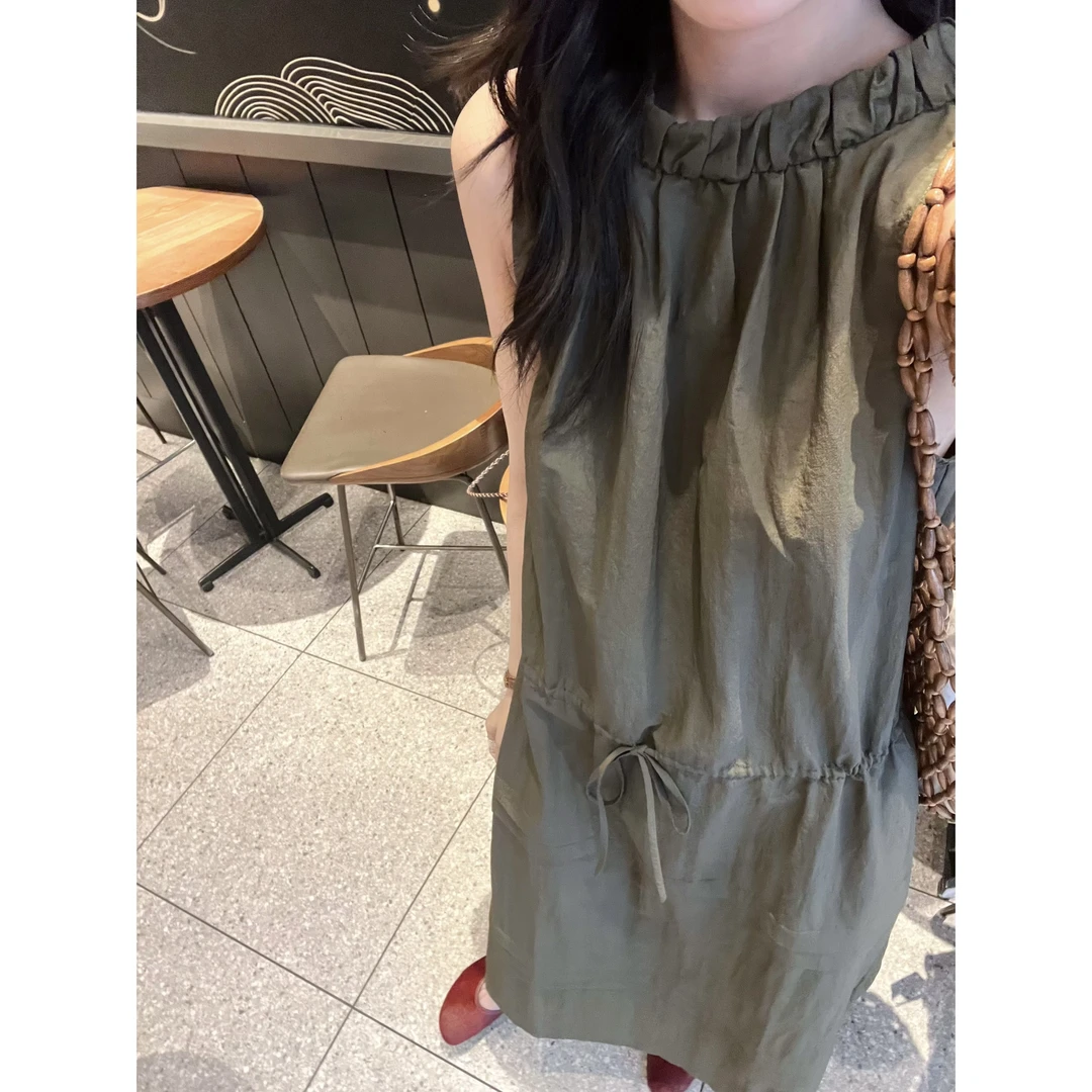 FAR ZOOM  抽绳立体压褶无袖连衣裙