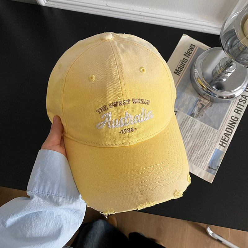 韩系ins字母刺绣破洞棒球帽女宽帽檐大脸显脸小鸭舌帽大头围帽子