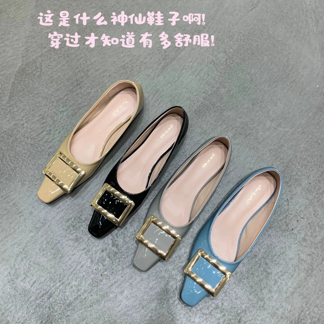 内增高法式气质方扣单鞋女鞋子2025新款春季方头浅口黑色通勤瓢鞋