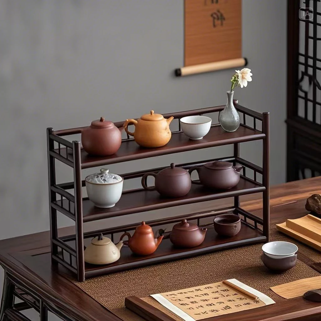 茶杯收纳架博古架桌面上茶具置物架茶杯架子茶桌紫砂壶小型茶水架