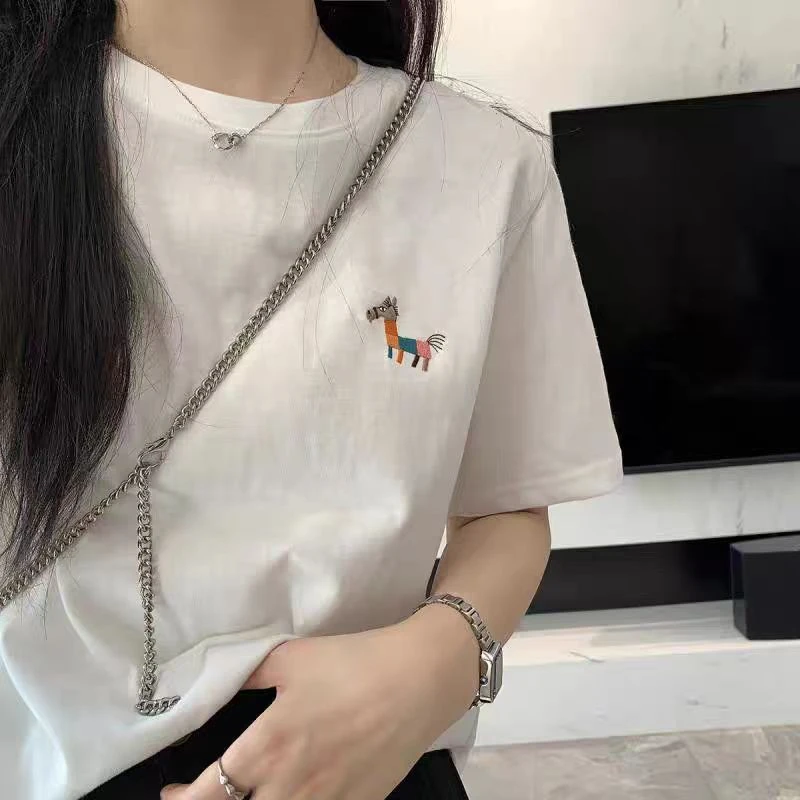 【刺绣彩马】h 意大利原单高档刺绣彩马 夏季爆款半袖圆领t恤时尚