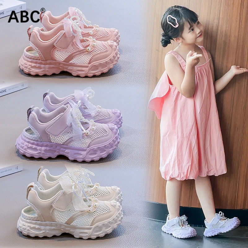 ABC女童凉鞋时尚儿童公主鞋2025新款夏季软底女孩沙滩凉拖镂空鞋