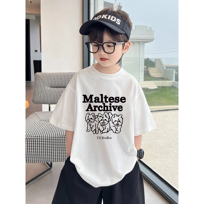 夏季男韩版短袖T恤大童宽松型男孩t恤上衣洋气男童纯色时尚风新款