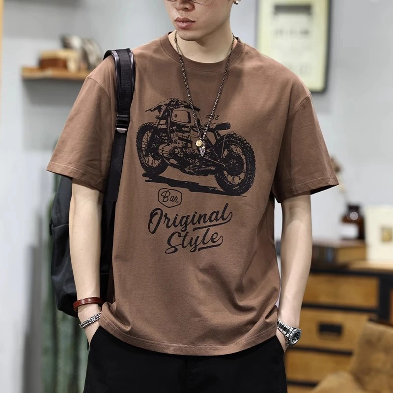 Salodac美式复古重磅纯棉短袖T恤男士夏季新款宽松潮牌机车印花