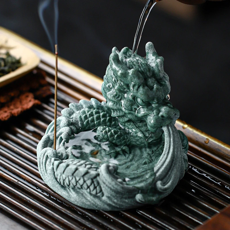 云海腾龙香座插茶桌装饰茶宠摆件家居桌面创意可爱客厅青砂石