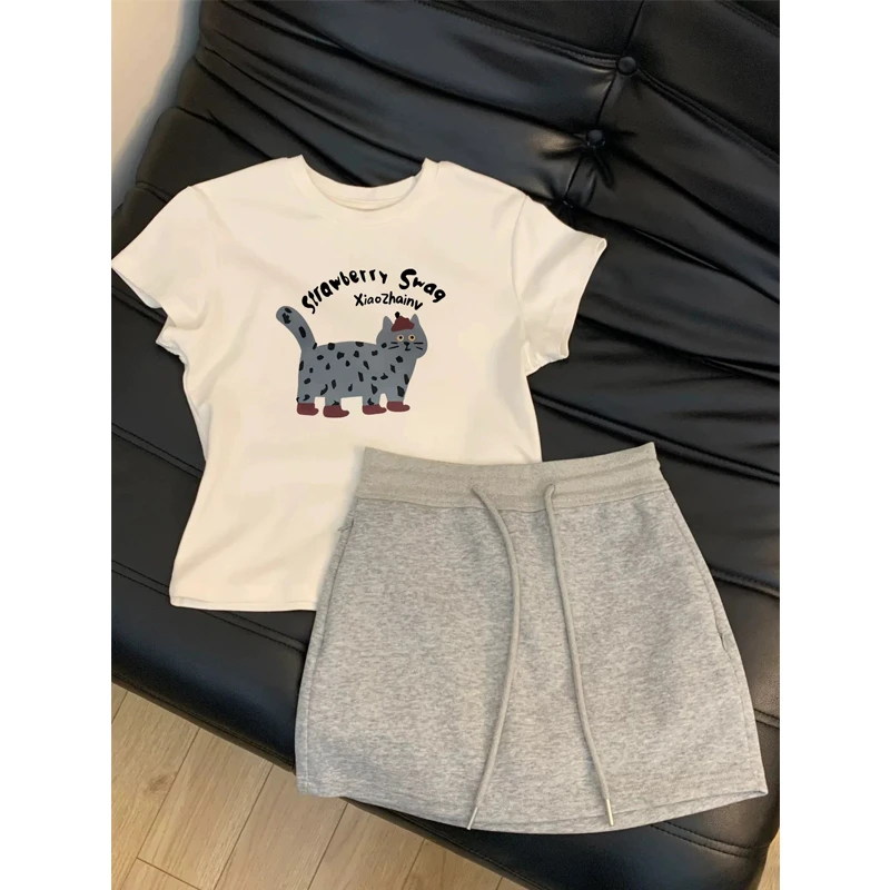 清仓捡漏~夏季新款休闲运动小个子短袖短裙两件套装2025超火百搭