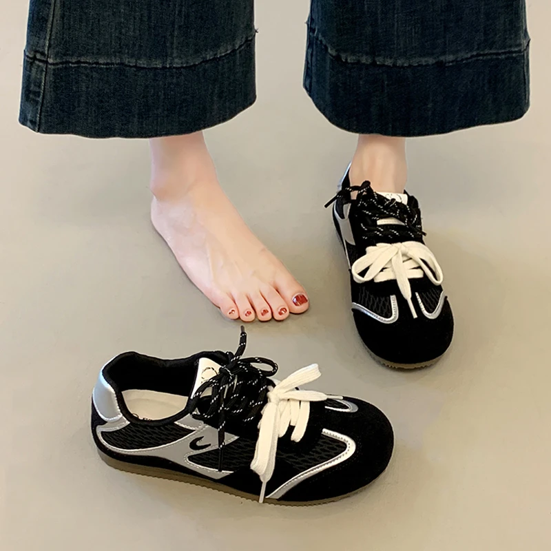 网红复古板鞋女夏薄款德训鞋2025新款爆款网面透气平底运动休闲鞋