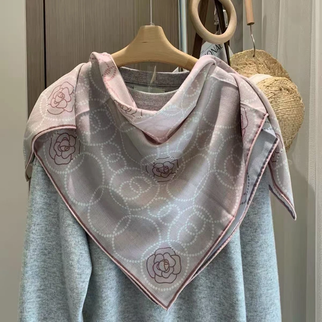 【灰粉山茶】70%羊毛30%桑蚕丝优雅知性丝毛大方巾85cm