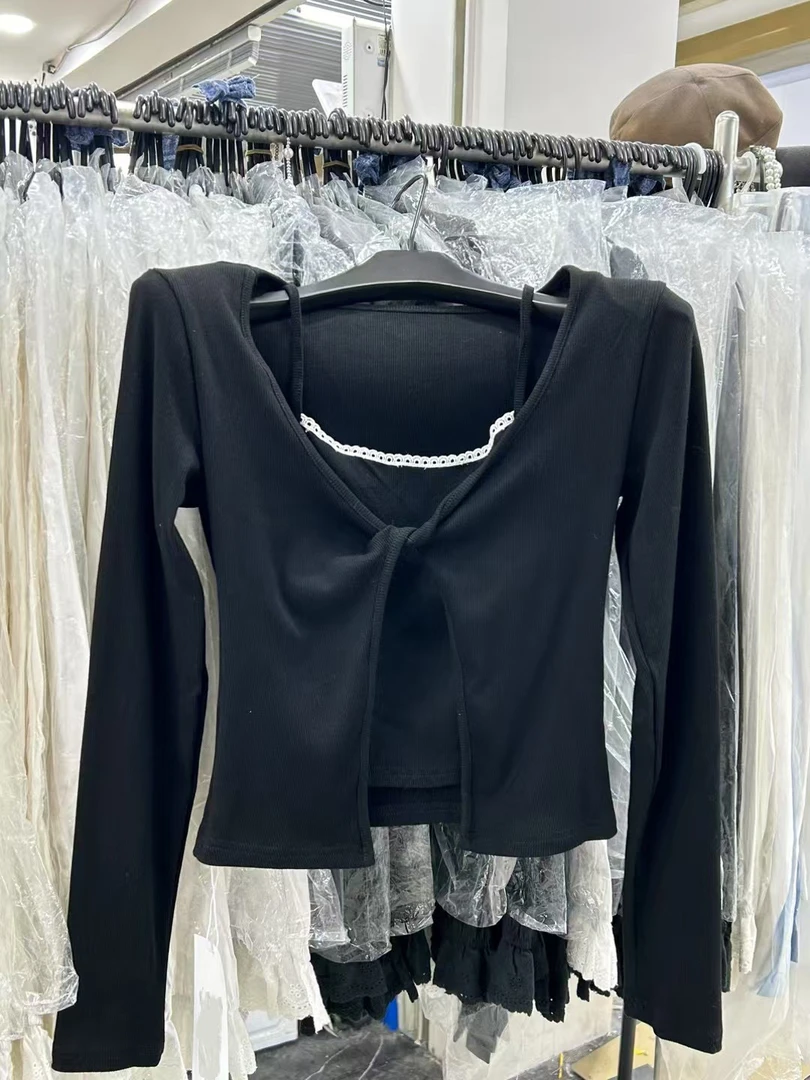 (大發）春季新款假两件蕾丝上衣简单百搭显瘦