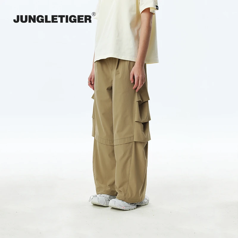 丛林老虎三褶宽松解构分割微皱阔腿裤2025新款男女同款