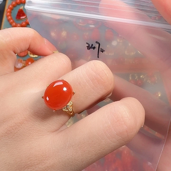 南红玛瑙银S925镶嵌戒指