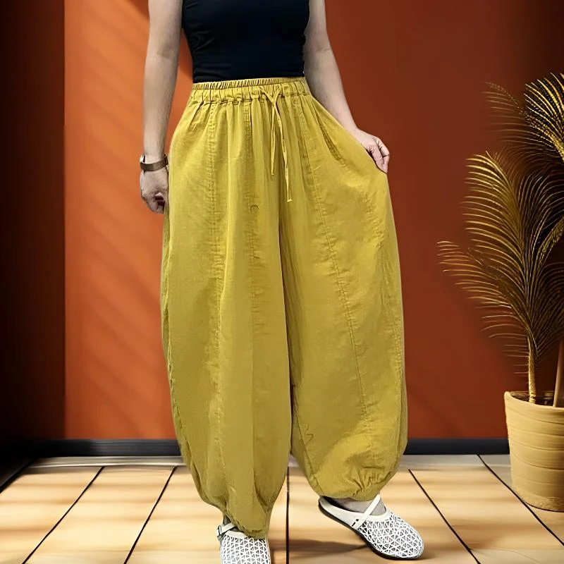 12片南瓜裤拼接透气夏季轻职风印染休闲裤松紧腰时髦洋气女