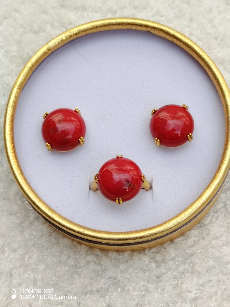 尼泊尔黄铜材质时尚简单中国风耳环耳钉戒指两件套女士新款金色