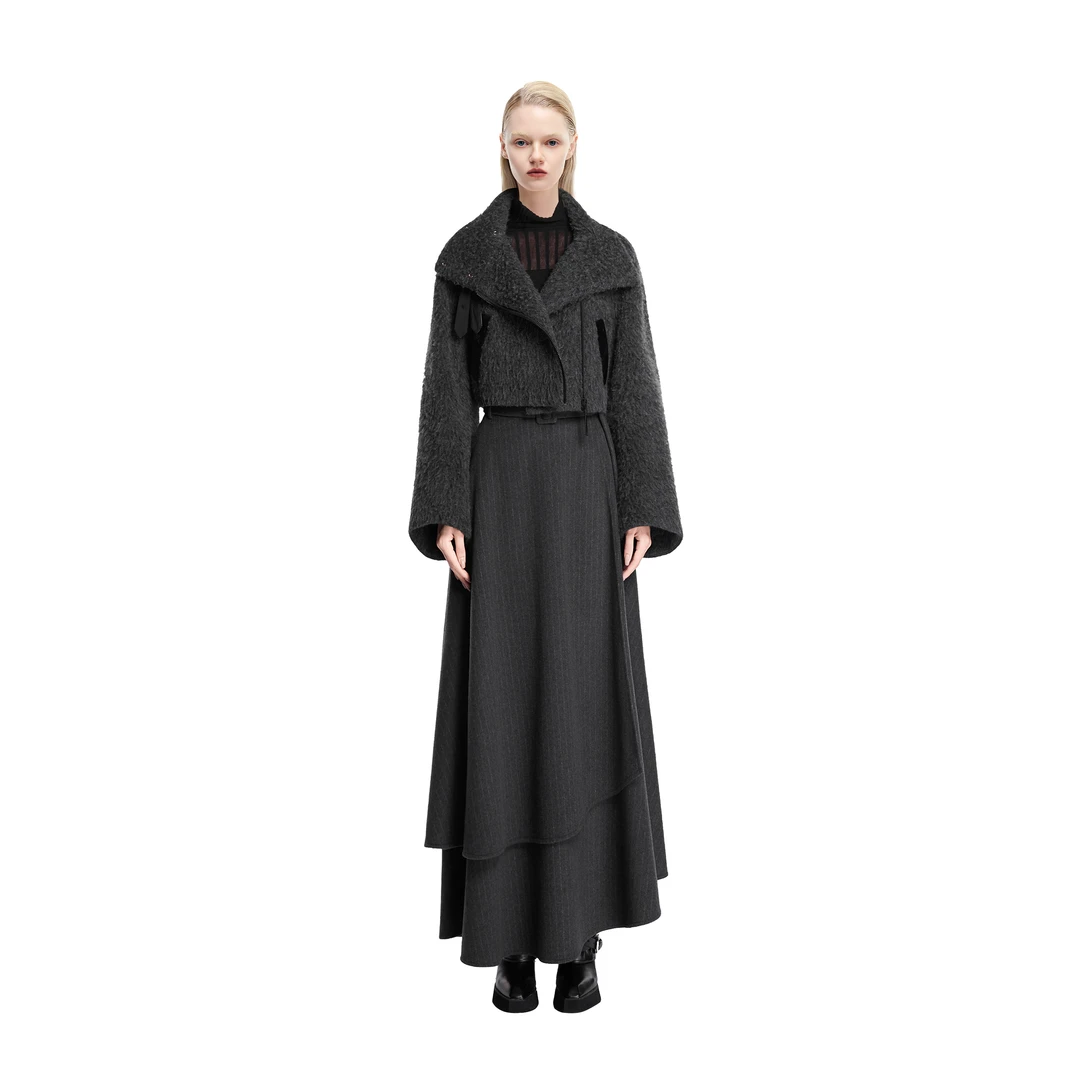 KUNSWEAR/琨丝薇尔25WI 时尚个性高领拼接皮短款外套女 838002020