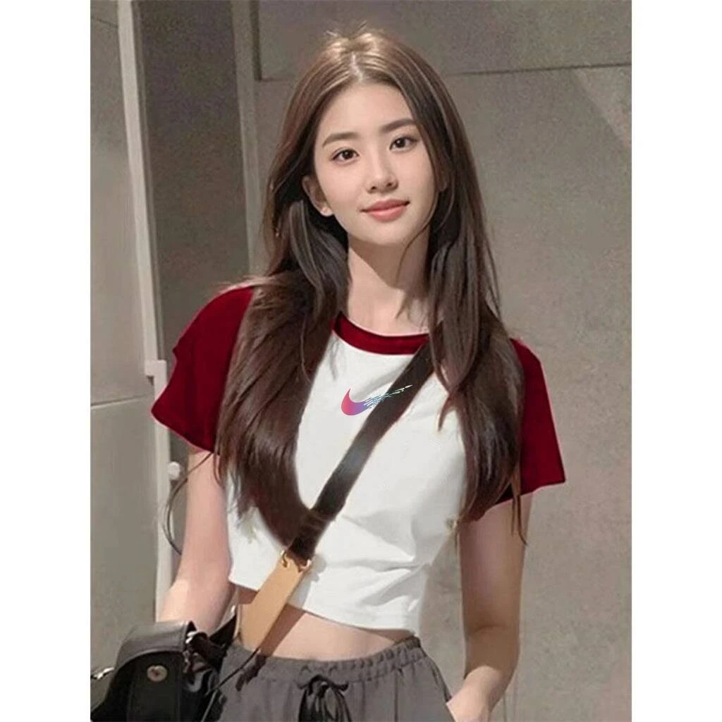 奥特莱斯官方正品夏季新款短袖t恤女显瘦小个子高腰内搭上衣短款