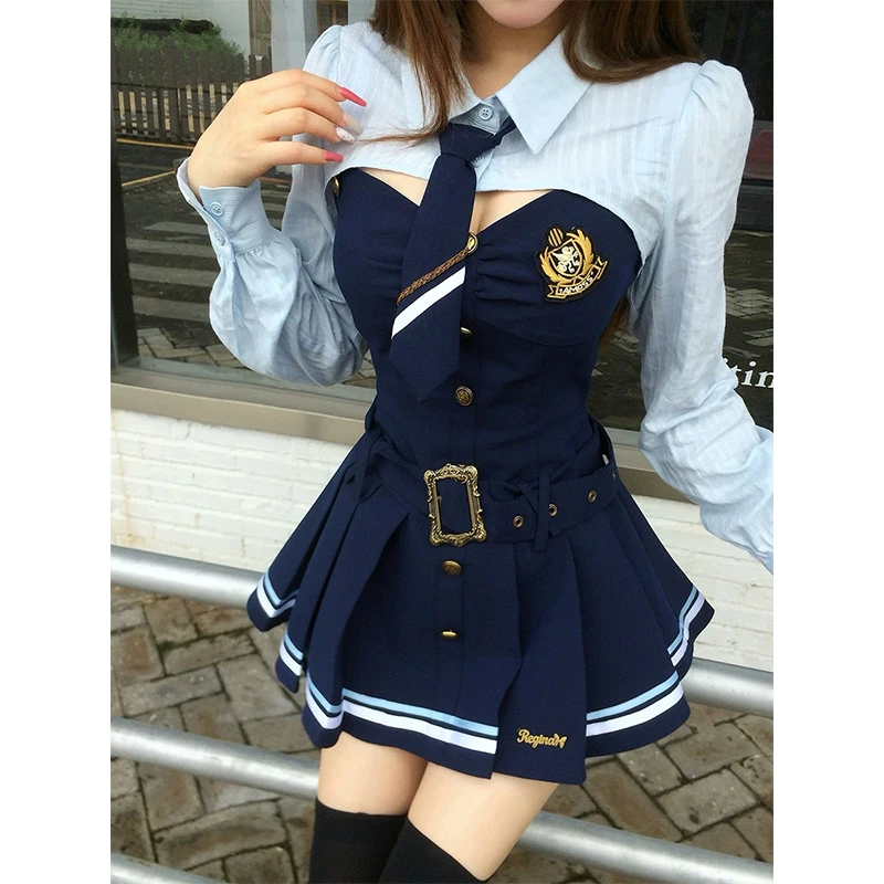兔子警官秋款长袖衬衫+背带裙连衣裙两件套时尚套装jk制服学院风