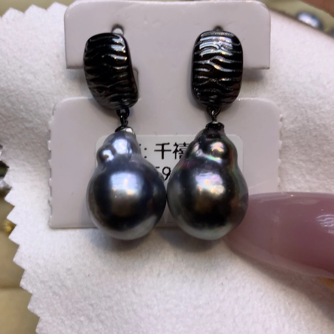 银S925镶嵌耳饰海水珍珠