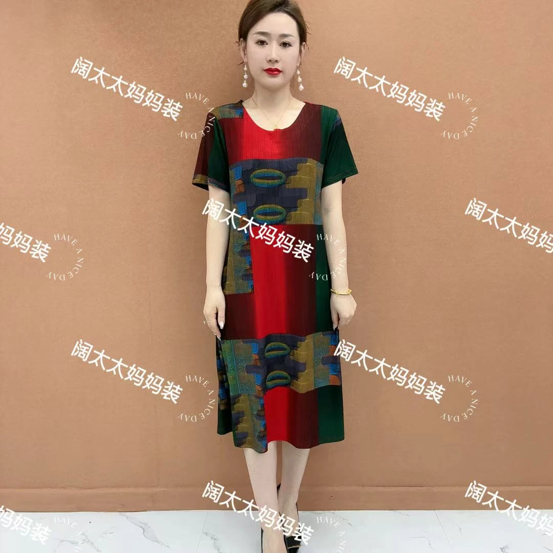 夏季新款遮肉显瘦大码妈装有口袋连衣裙洋气百搭宽松高弹力中长款