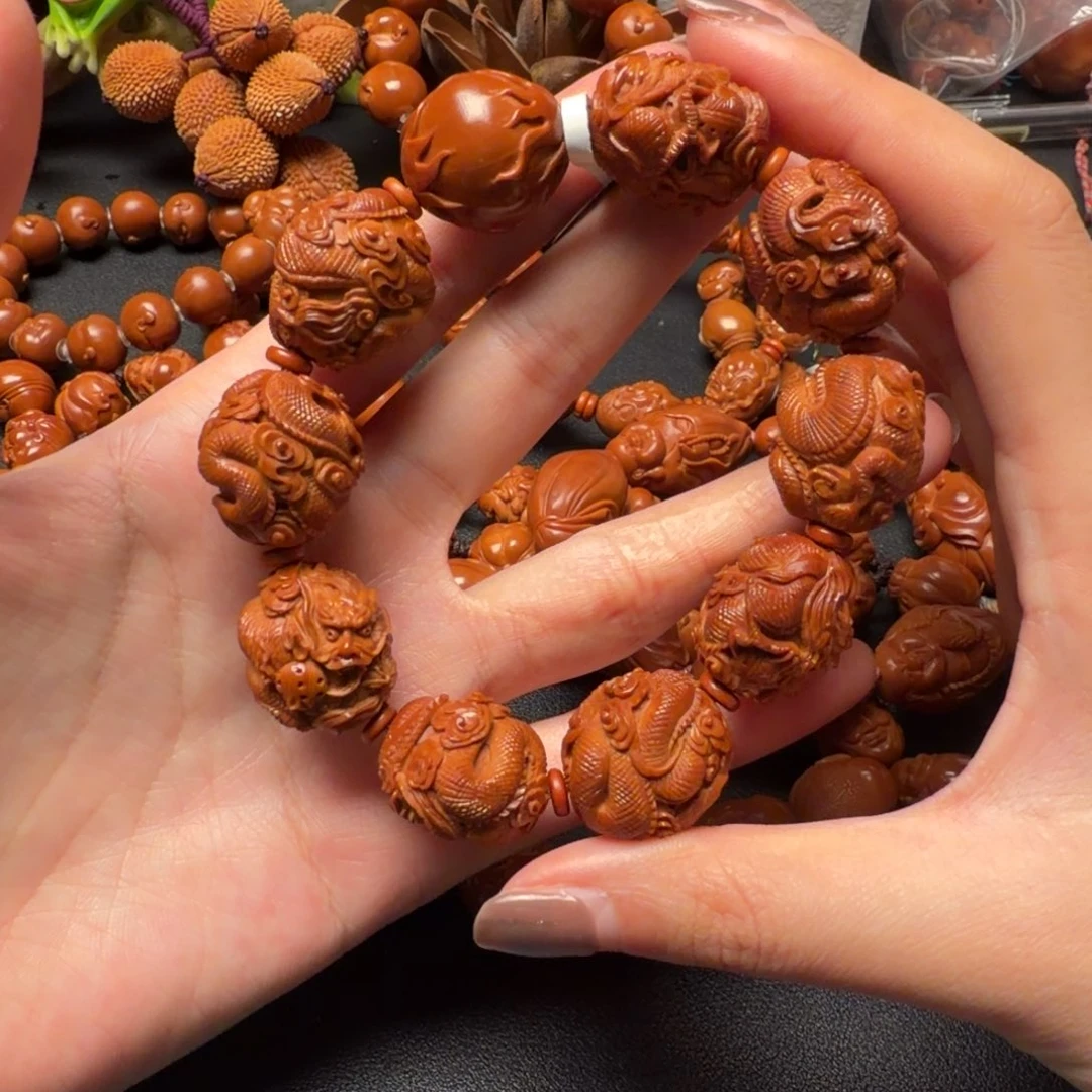 绝***度橄榄核手串/手链九龙戏珠
