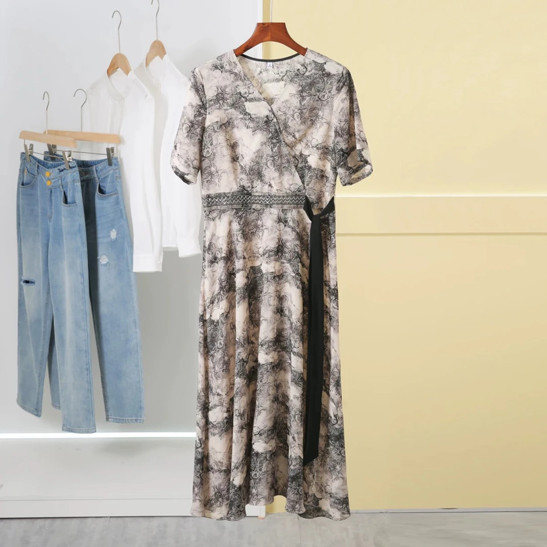 [H2546老钱风连衣裙]夏季纯色蕾丝女士时尚气约潮拼接裙子