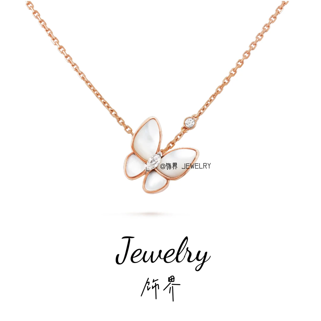 合金项链 镀k金蝴蝶镶钻白贝项链精致小众时尚轻奢