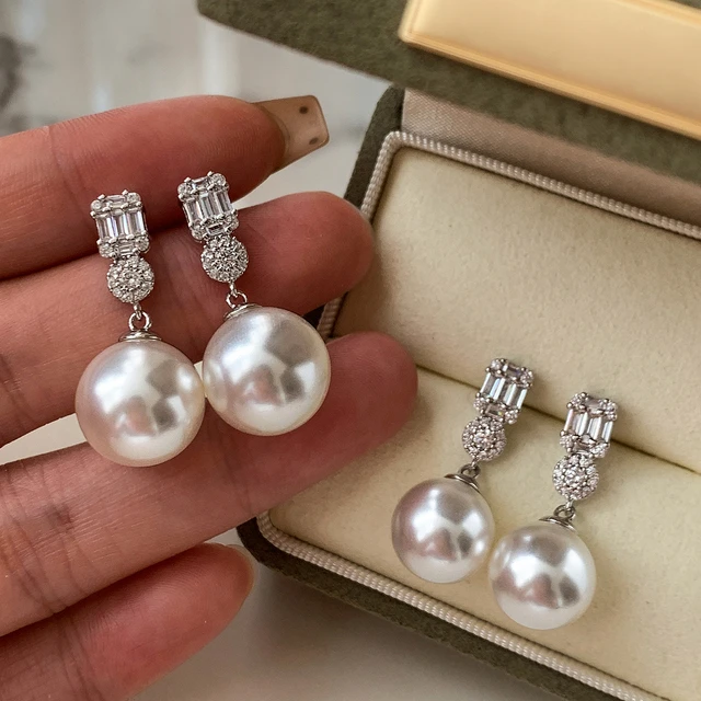 阿吉豆999纯银S家戴妃大珍珠耳环女2025超火新款高级感绝美耳钉耳