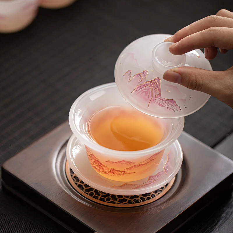 高端琉璃防烫三才盖碗茶具家用泡茶必备